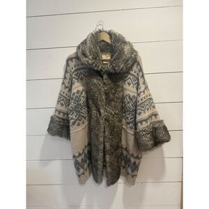 Zara Knitwear Knit Cardigan wit Faux Fur Trim Medium